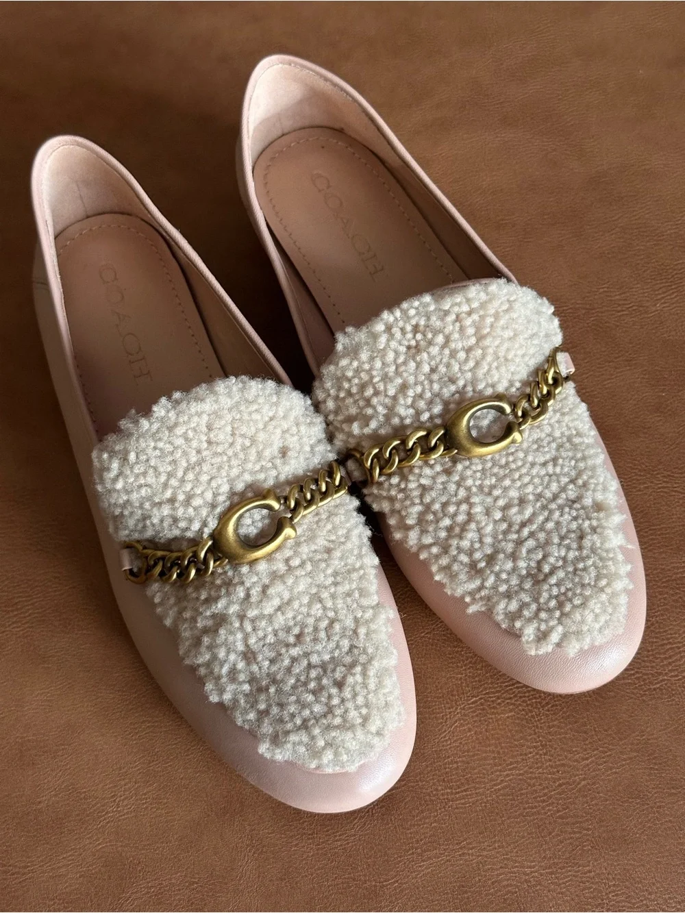 Coach Helena C Shearling Leather Loafers Pale Blush Pink 7.5B